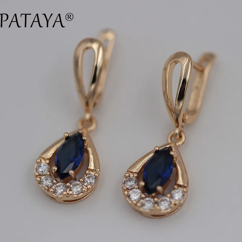 PATAYA, эксклюзивный дизайн, 585, розовое золото, висячие серьги, конский глаз, Ромб, натуральный циркон, серьги для женщин, вечерние, свадебные, индийские ювелирные изделия