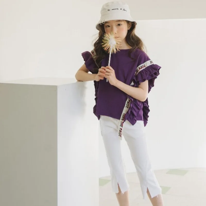 Футболка для девочек Новинка 2019 года летняя футболка с летучей мышью детская