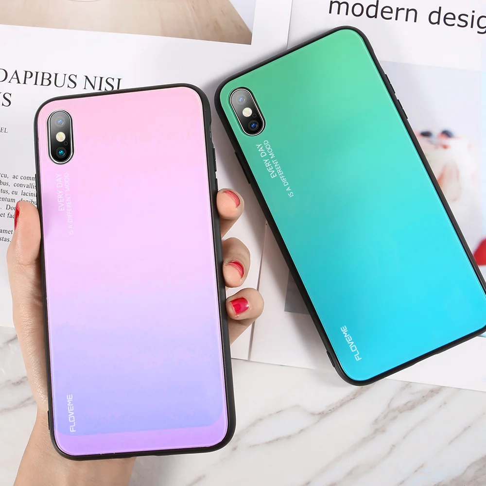 Case For iPhone 8 7 6 6S X XS XR Gradient Tempered Glass Hard Phone MAX Plus Cover Fundas Coque Capa | Мобильные телефоны и