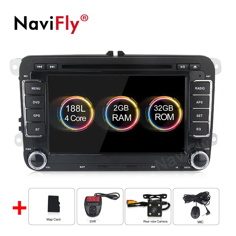 add DVR camera NaviFly 2 Din Android 9 автомобильный dvd gps для Volkswagen polo Passat B5 B6 B7 GOLF 5 GOLF 6 радио FM RDS 7708 IC 2 din wifi CANBUS - Цвет: add DVR camera