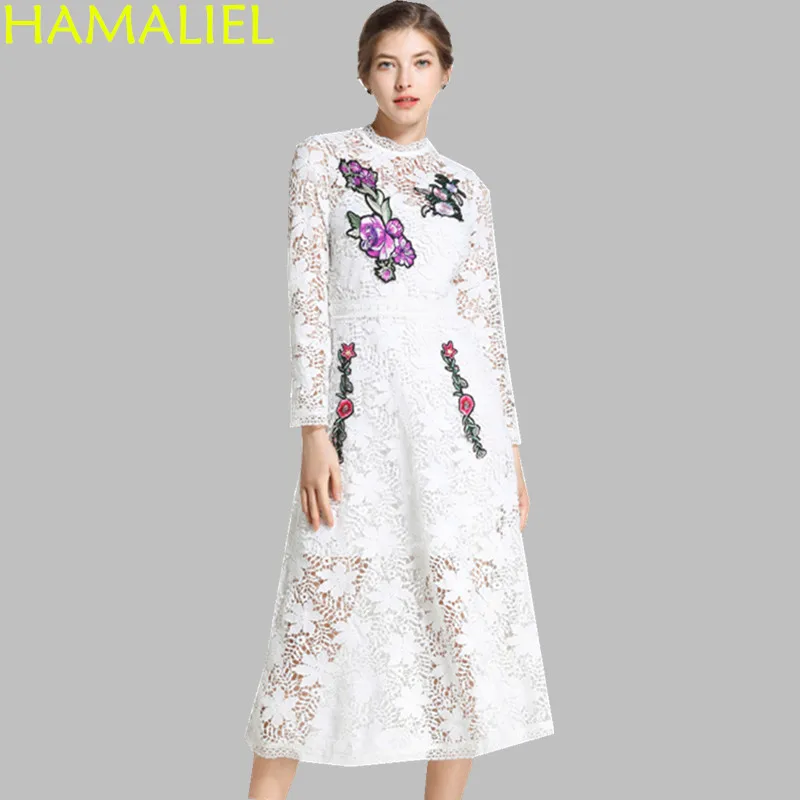 Женское кружевное платье миди HAMALIEL белое ажурное с цветочной вышивкой винтажное