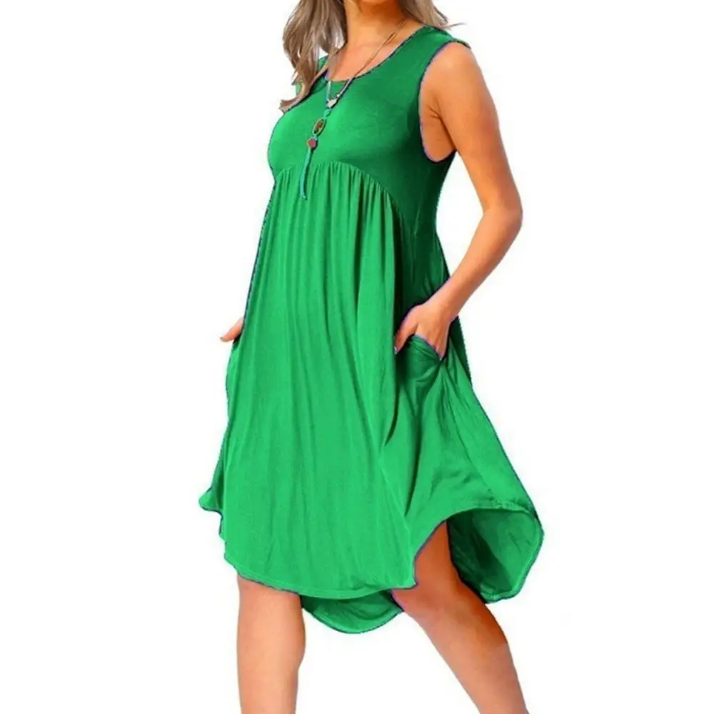 2019 женское летнее Повседневное платье с карманом Хлопок Свободные o образным