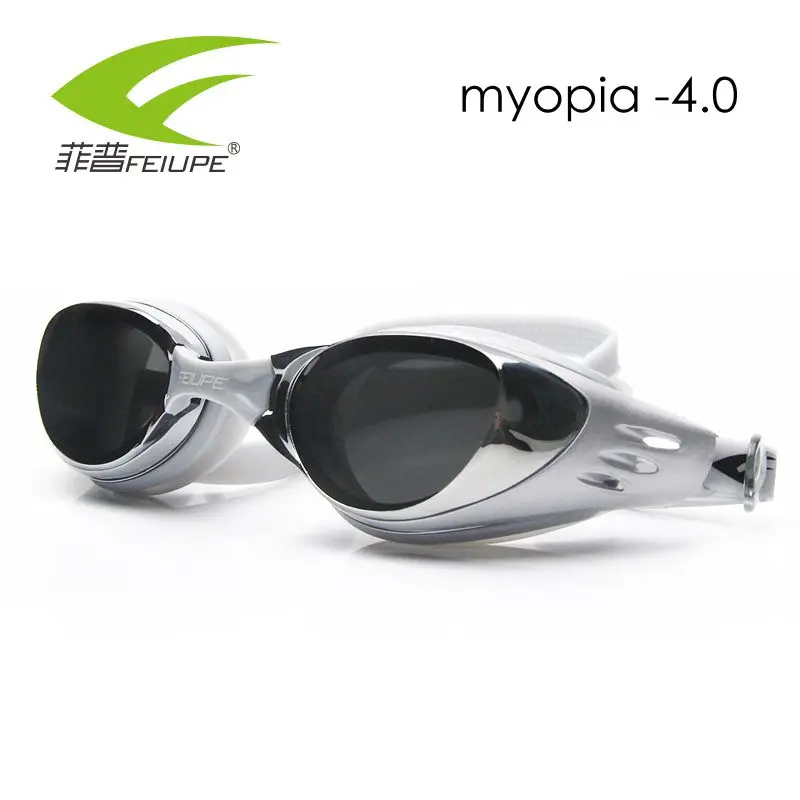 Grey Myopia-4.0 FEIUPE плавательные очки профессиональные близорукость различные силиконовые очки для дайвинга Hd диоптрий Анти-туман для мужчин женщин взрослых детей - Цвет: Grey Myopia-4.0