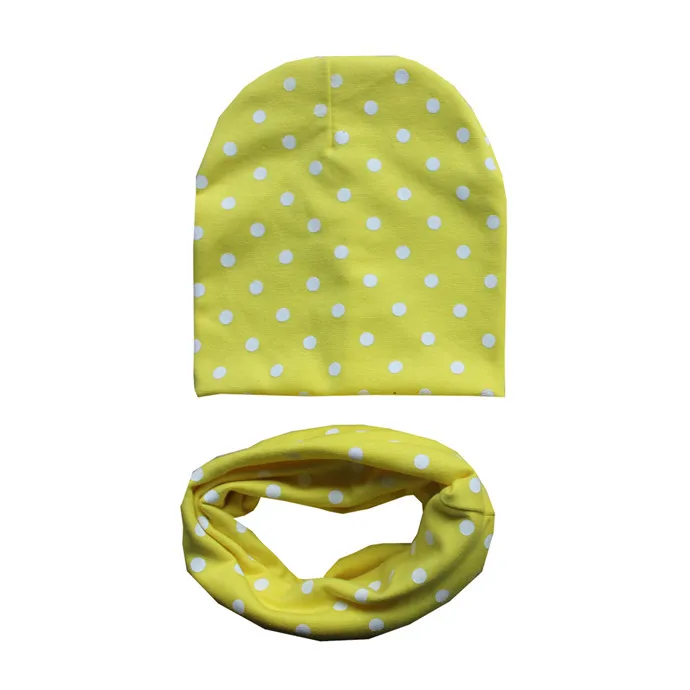 yellow dot Осенне-зимняя Хлопковая шапочка для младенца, комплект для мальчиков и девочек, шарф с воротником, весенний теплый шейный платок, Детские модные комплекты шапок, детские шапки, шарфы - Цвет: yellow dot