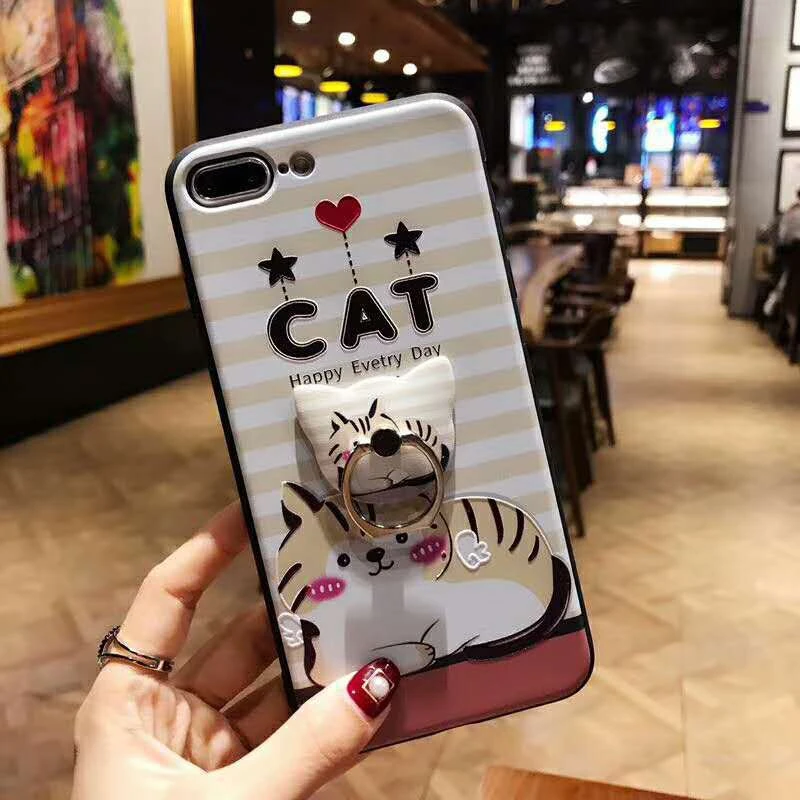 Чехол для телефона HOCAYU с милым 3D принтом кота и кольцом-держателем IPhone 6s 6plus 7 7plus 8