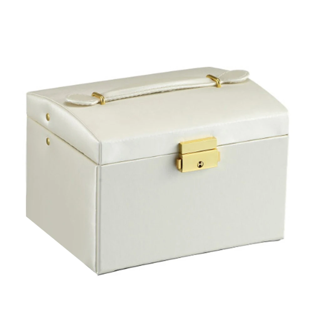 Белый Faux Leather Jewelry Box Necklace Earring Bracelet Storage Case Cabinet Large Jewelry Packaging Boxes with 2 drawers 3 layers - Цвет: Белый