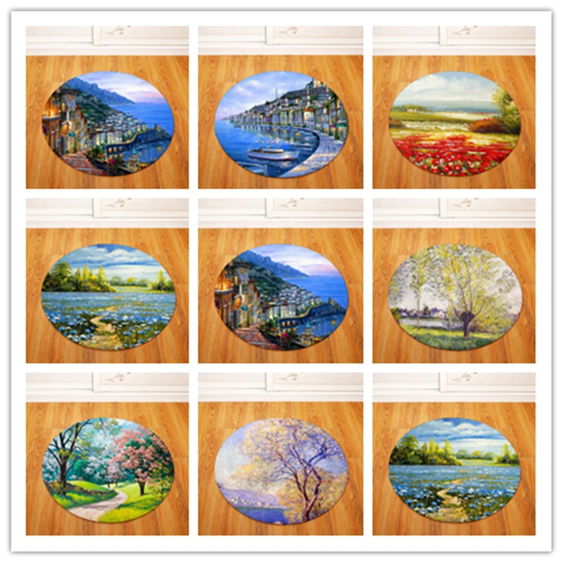 Круглые коврики для гостиной с ландшафтным принтом спальни стульев туалета