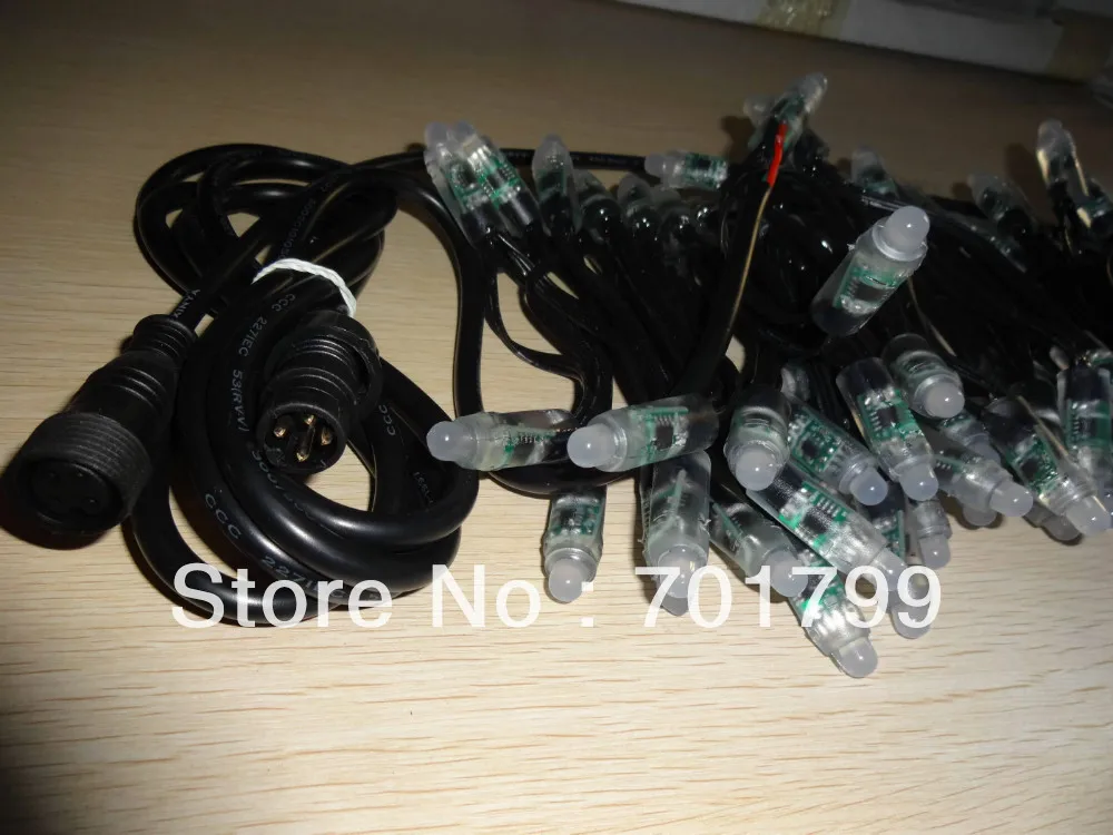 100 шт. DC12V вход IP68 WS2811 светодиодная точечная лампа, все черный провод, входной разъем с длиной 2 м 4 core мужской коннектор