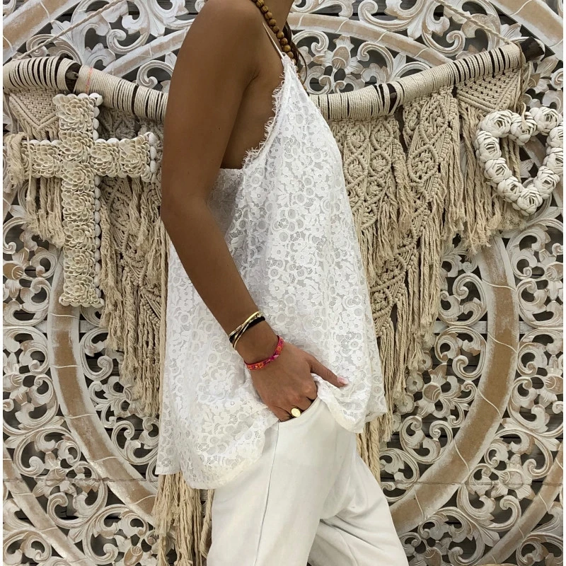 Женский кружевной топ на бретельках Свободный Топ с v образным вырезом лето