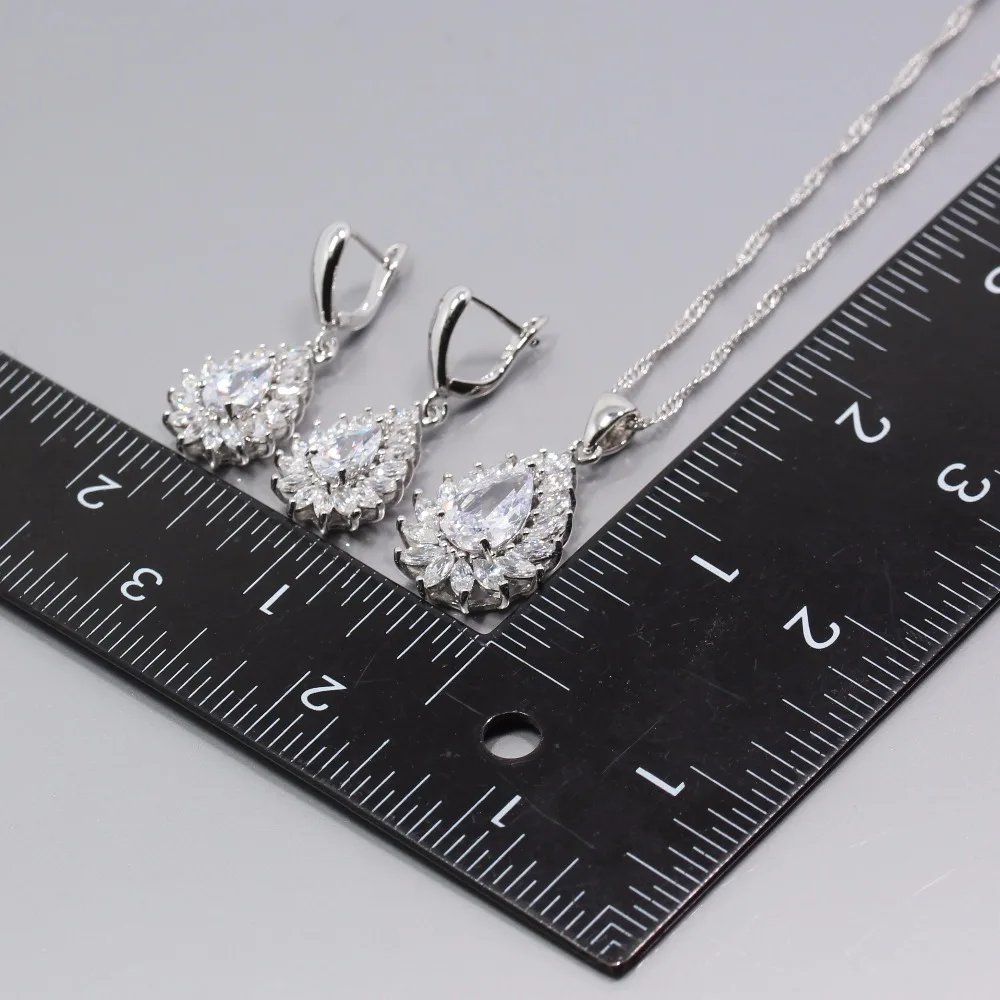 Серебряный набор украшений для женщин браслет из белого циркония длина 21 см