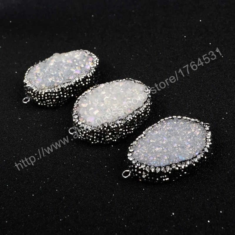 Овальный borosa натуральный хрустальный титановый AB Druzy Соединитель с двойными барами проложили циркон Druzy ювелирные изделия драгоценные камни для женщин JAB164