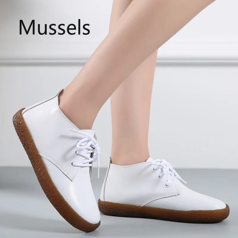 2019 spring Autumn Solid Soft Genuine Leather Rubber Casual Non Slip Comfortable Bottom Women Leisure Shoes plus size 35-43 | Обувь