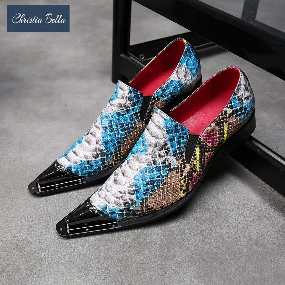 Новинка мужские кожаные туфли с узором в виде змеиной кожи для вечерние
