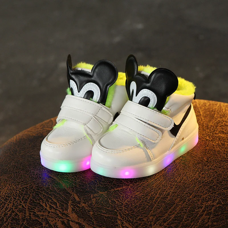 Светящаяся зимняя спортивная обувь для мальчиков и девочек от 1 до 5 лет хлопковая