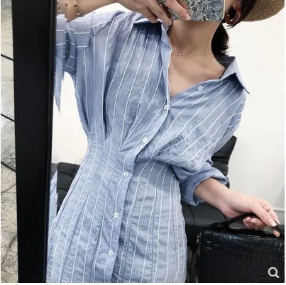 LANMREM 2020 Новая летняя модная женская одежда с отложным воротником Полосатое