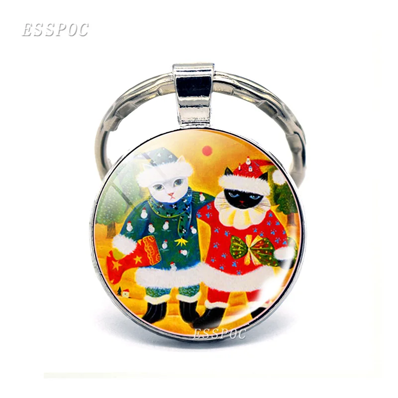 Брелок для ключей с изображением кошки из мультфильма стеклянный кабошон