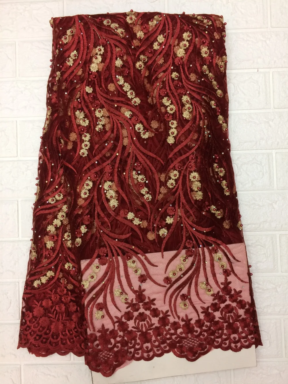 Bridal elegant party evening dress lace fabric high quality African handmade beaded embroidery French | Дом и сад