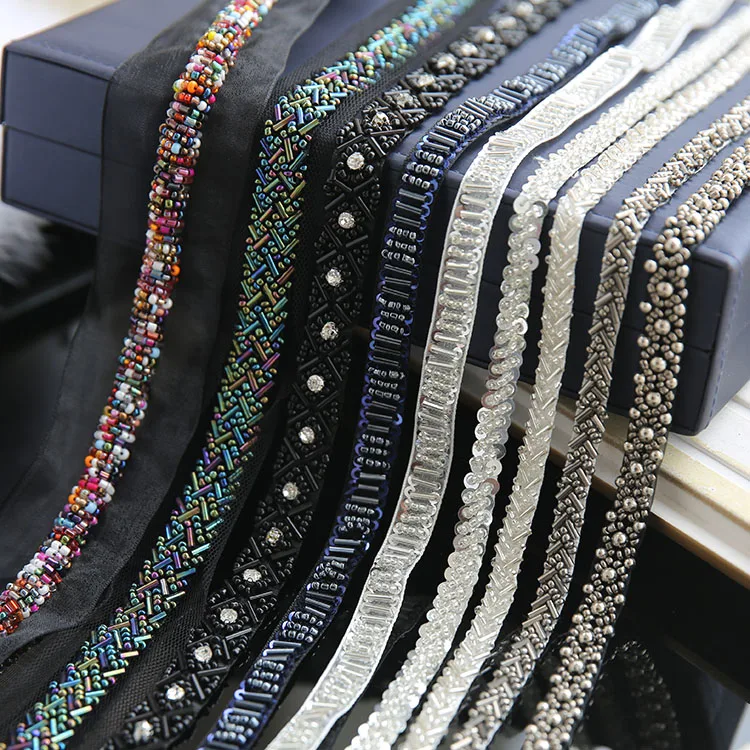 3 метра рукоделие Bling Бисер заплата с пайетками аппликация черная слоновая кость Стразы Кристалл алмазные ленты кружевная отделка Лента J67U4