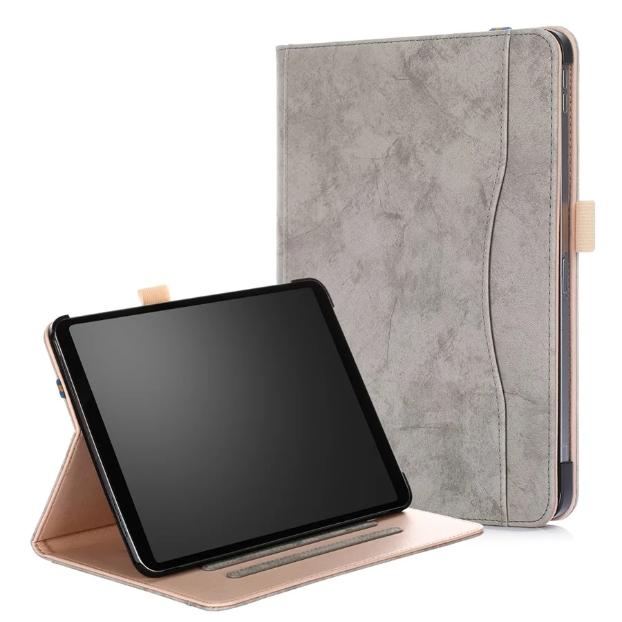 Серый Для iPad Pro 11 чехол с надежным держателем карандаша, в полоску, магнитный Автоматический Режим сна/пробуждения кожаный чехол для iPad Pro 11 дюймов выпуск - Цвет: Серый