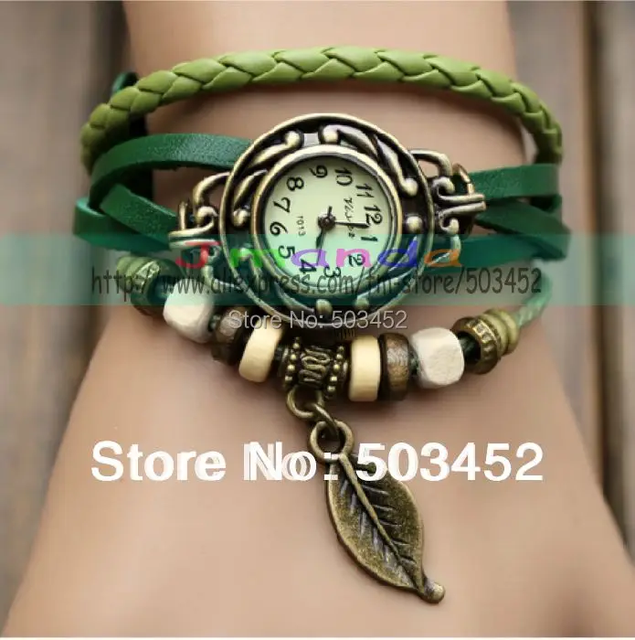 Акция! Часы с подвеской в виде листа винтажные часы из натуральной кожи Ретро