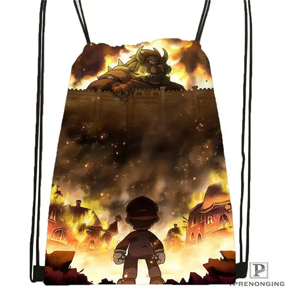 Пользовательские attack_on_titan_bowser_Drawstring рюкзак сумка милый детский (Черная задняя