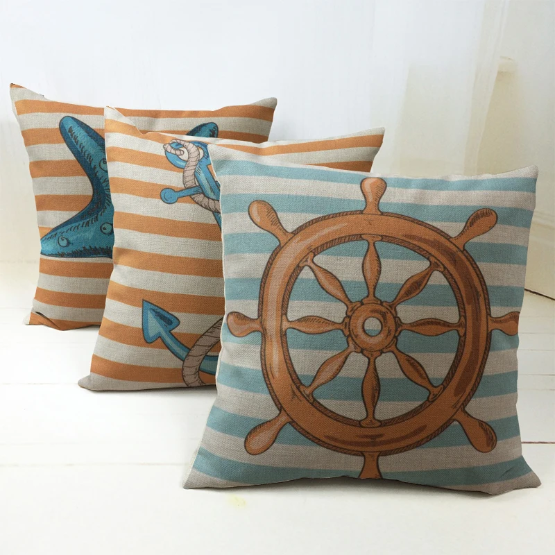 Декоративная подушка для дивана Матросская из хлопка и льна 18 дюймов квадратный