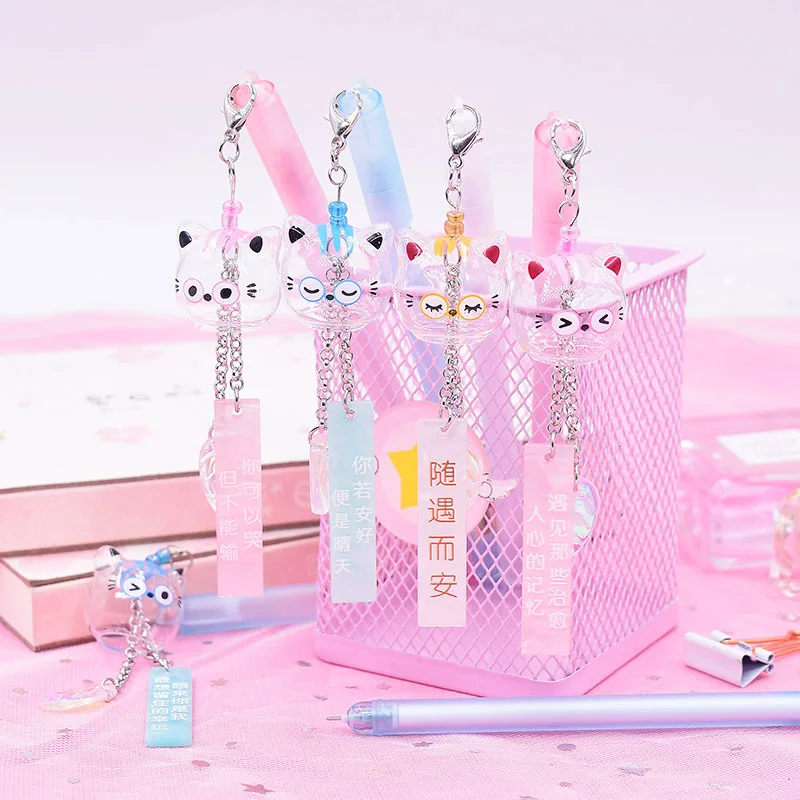Kawaii мультяшный Кот желая ветер колокольчики гелевая ручка с подвеской Красивая