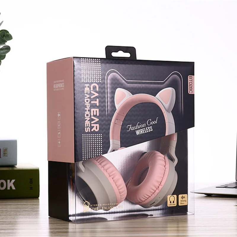 Gray with retail box Dosmix светодиодный кошачьи наушники с шумоподавлением, Bluetooth 5,0, детская гарнитура, поддержка TF карты, разъем 3,5 мм, с микрофоном - Цвет: Gray with retail box