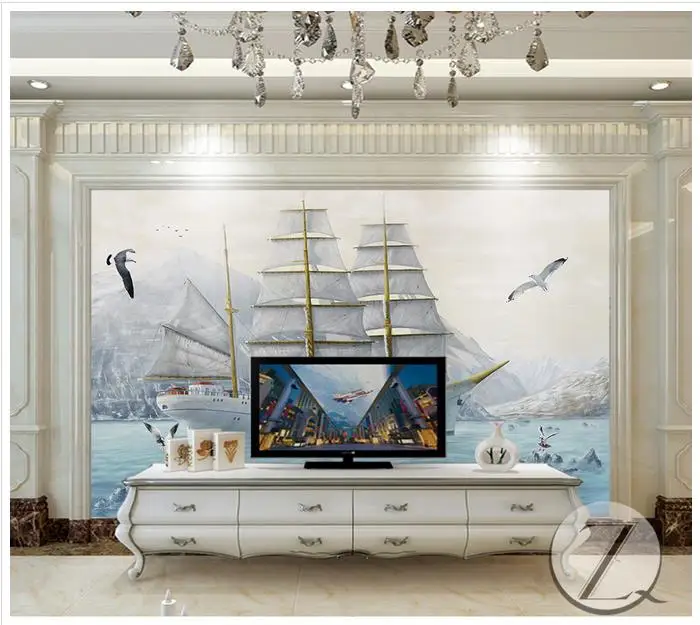 

High end Custom 3d photo wallpaper 3d wall murals wallpaper High fancy sea boat beauty painting art background murals room decor