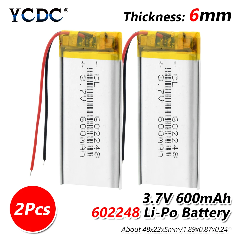 2 pieces 1/2/4 шт 602248 600 мА/ч, литий-ионный полимерный литий Батарея 3,7 V Перезаряжаемые литий-полимерный аккумулятор Lipo Батарея Pcb защищенные - Цвет: 2 pieces