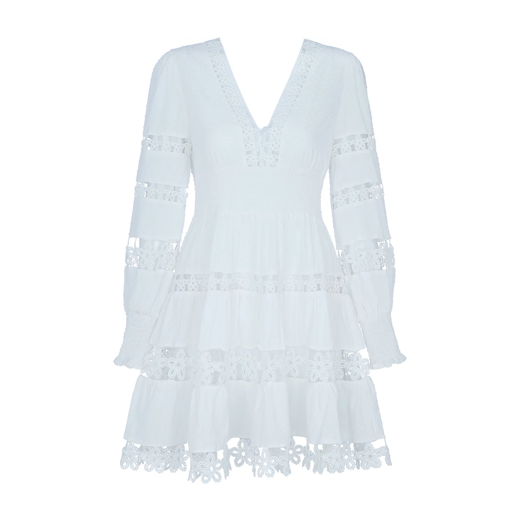 2019 New Women elegant white lace v neck long sleeve fashion Bandage Dress Vestidos Celebrity Evening Party Dresses | Женская одежда