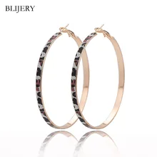 BLIJERY Elegant Fashion Simple Leopard Print Hoop Earrings For Women Gold Silver Color Big Round Circle Earrings Trendy Jewelry