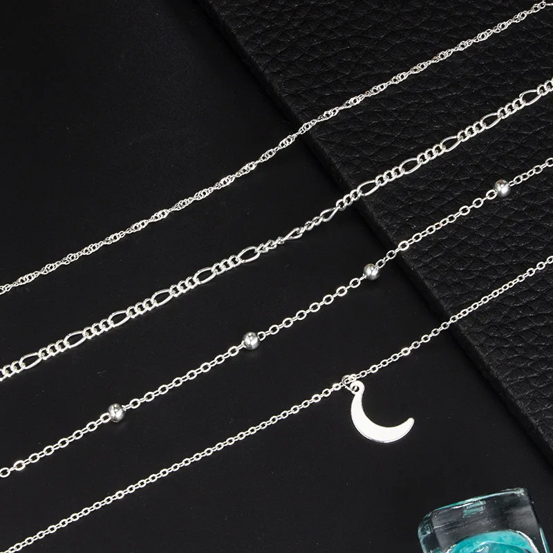 Винтажный Браслет серебряного цвета многослойный женский браслет на щиколотку с