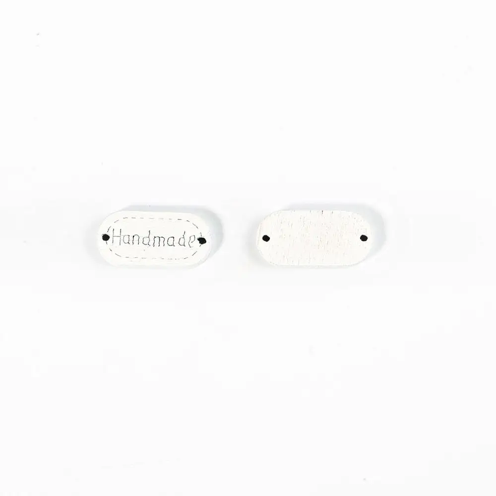 50Pcs High Quality 12x24mm Wooden Button "Hand Made" tags Wood Sewing Accessories For Clothes Handmade Scrapbooking Craft DIY