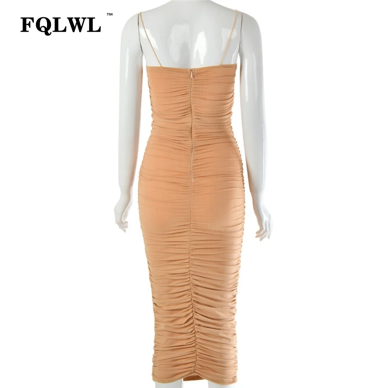 Женское длинное платье без бретелек FQLWL плиссированное облегающее черного цвета