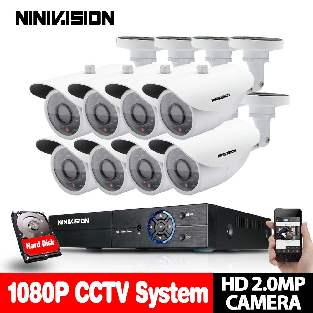 8CH CCTV система 1080P HDMI AHD DVR 8 шт. 2.0MP 3000TVL IR белая купольная камера 1920*1080P наборы системы