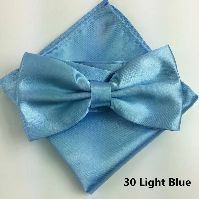 30 Light Blue Галстук из шелкового атласа смокинг галстуки-бабочки и Pocket Square Set для мужские Для женщин Леди Твердые Цвет костюм с бантом Костюмы аксессуары ZY186118 - Цвет: 30 Light Blue