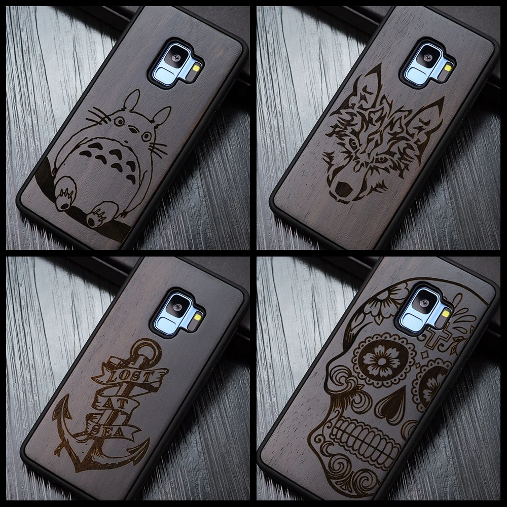 Натуральный черный деревянный чехол для телефона Totoro Samsung Galaxy S9 Plus Деревянный с
