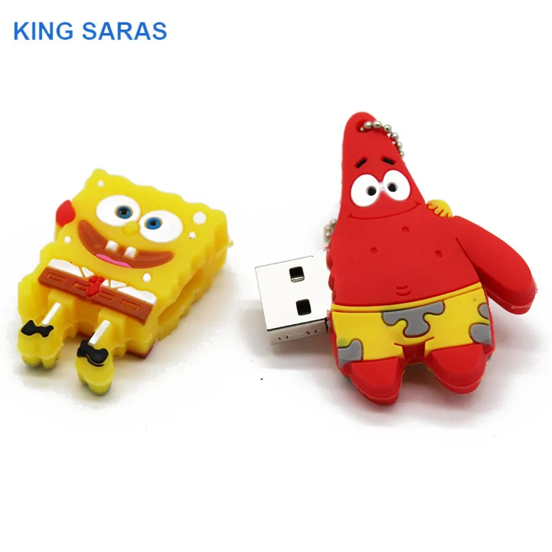 KING SARAS классный милый usb флеш-накопитель Губка Боб usb 2,0 4 ГБ 8 ГБ 16 ГБ 32 ГБ Флешка 64 ГБ