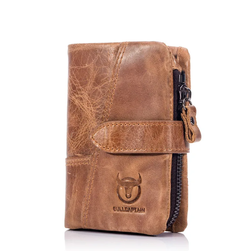 Кошелек тройной мужской из натуральной кожи модный бумажник на защелке в стиле