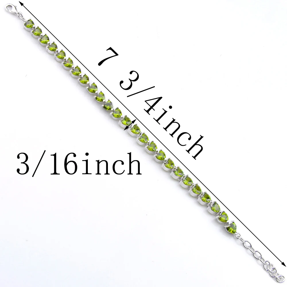 

LuckyShine Latest Design New Trendy Heart-shaped Peridot Crystal Zircon Silver Bracelet for Women's Bracelets Wedding Party