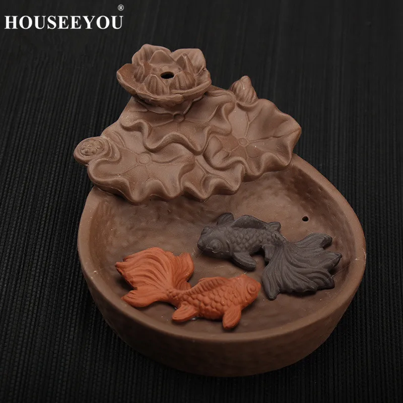 Курильница для благовоний HOUSEEYOU с 2 рыбами на удачу конусная курильница