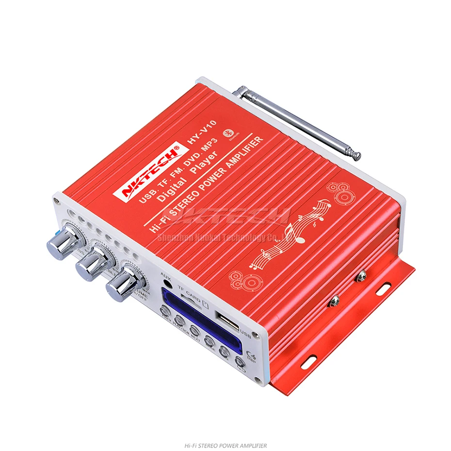 NKTECH HY-V10 Bluetooth автомобильный усилитель мощности цифровой плеер Hi-Fi стерео 2CH 20 Вт RMS мини аудио MP3 FM TF USB музыкальный ламповый домашний усилитель