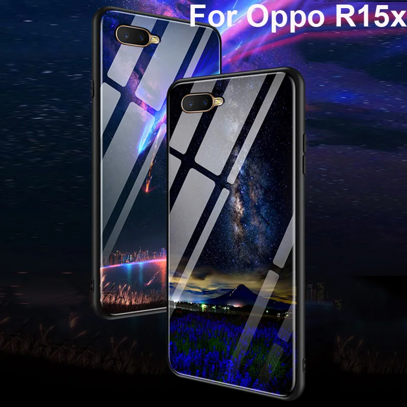 

Чехол для Oppo R15x, Роскошный чехол из закаленного стекла с мягкими краями, задняя крышка 6,4 дюйма, чехол для Oppo r15x, чехол для oppo R15 x, стеклянный ч...
