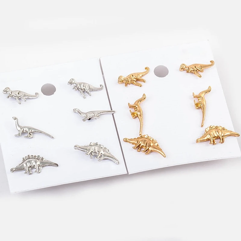 3 пары/компл. серьги-гвоздики динозавр смешанные золотые серебряные цветные
