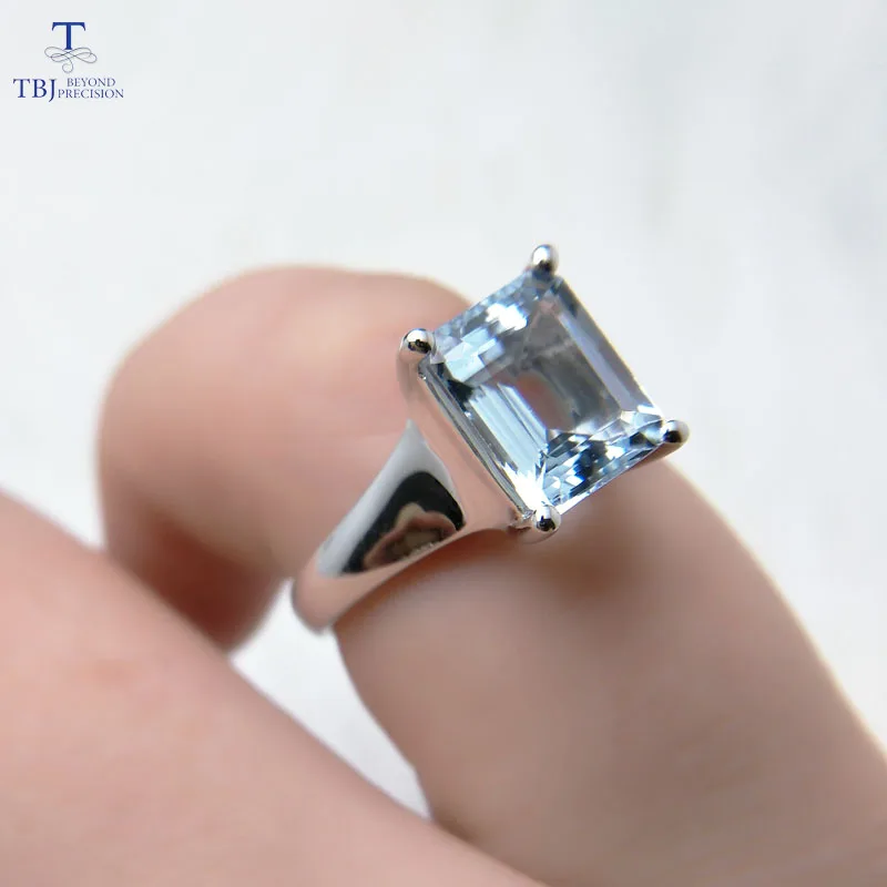 Tbj простой и элегантный Аквамарин светлого цвета oct 7*9 мм 2ct кольцо из