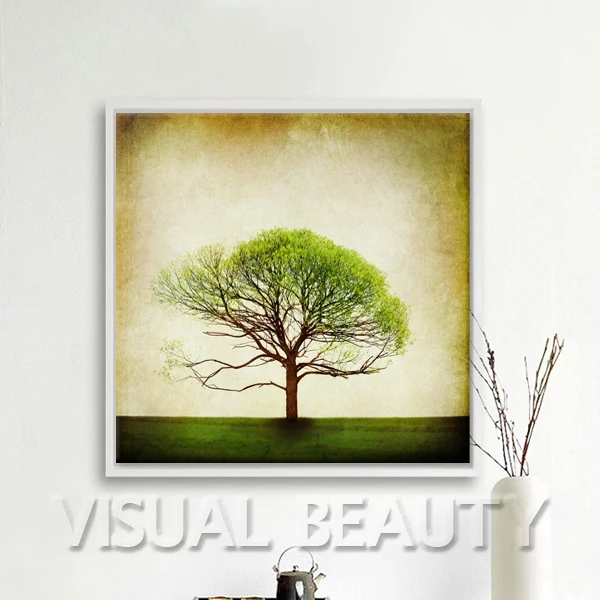 Бесплатная доставка одно зеленое дерево холст искусство для украшения стены