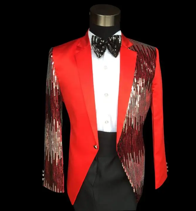 

Red irregular bling sequins formal dress latest coat pant designs suit men trouser marriage wedding suits for men's stage star