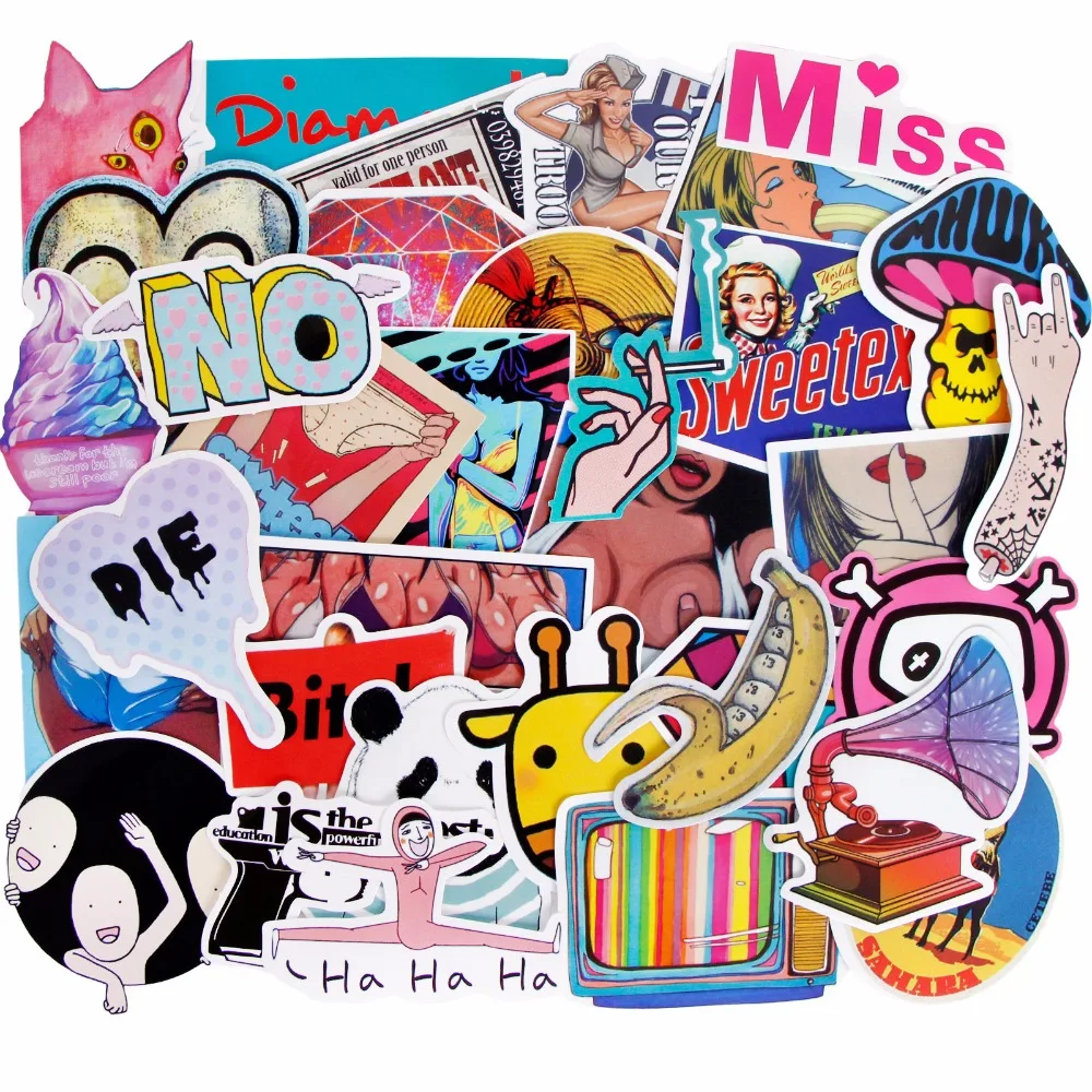 100 Pcs Mixed Single Sticker Waterproof Home Decor Doodle Laptop Motorcycle Bike Travel Case Decal Toy Accessories Funny | Игрушки и