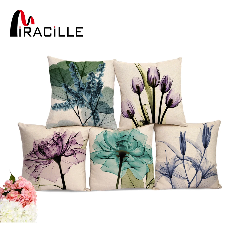 

Miracille Square 18" Cotton Linen Watercolor Flowers Printed Cushions Coffee House Waist Pillows Without Filling Home Decor